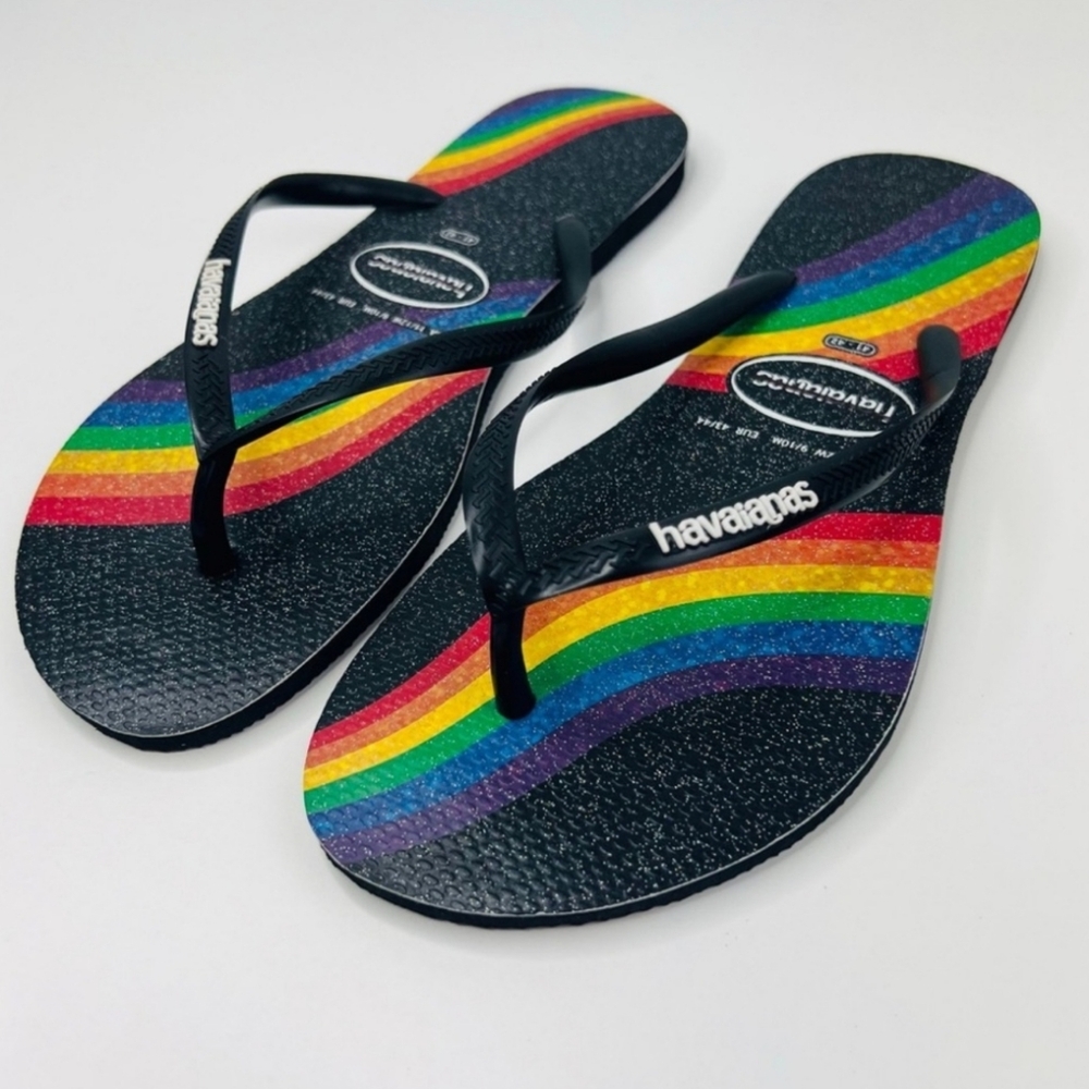 NWT Women's Havaianas Slim Pride Flip Flop Sandal - Black Rainbow - Picture 4 of 12